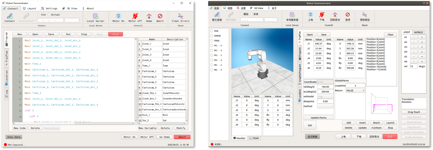Robot demonstrator running on Windows and Ubuntu